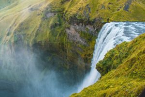 An overhead photo of a huge waterfall.