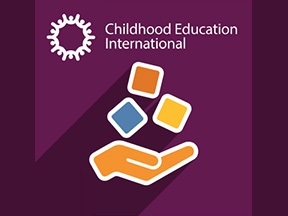 CE International white logo on a purple background with an icon of a hand holding colored blocks