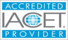 Logo that says "Accredited IACET Provider" in blue, gray, and white