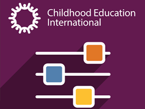 CE International white logo on a purple background with a graphic of different colored blocks on different lines