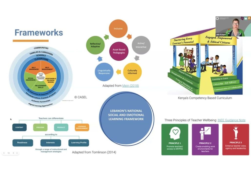 A colorful screenshot from the webinar titled "Frameworks" including multiple info graphs