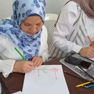 Teachers working on projects during a teacher training in Lebanon.